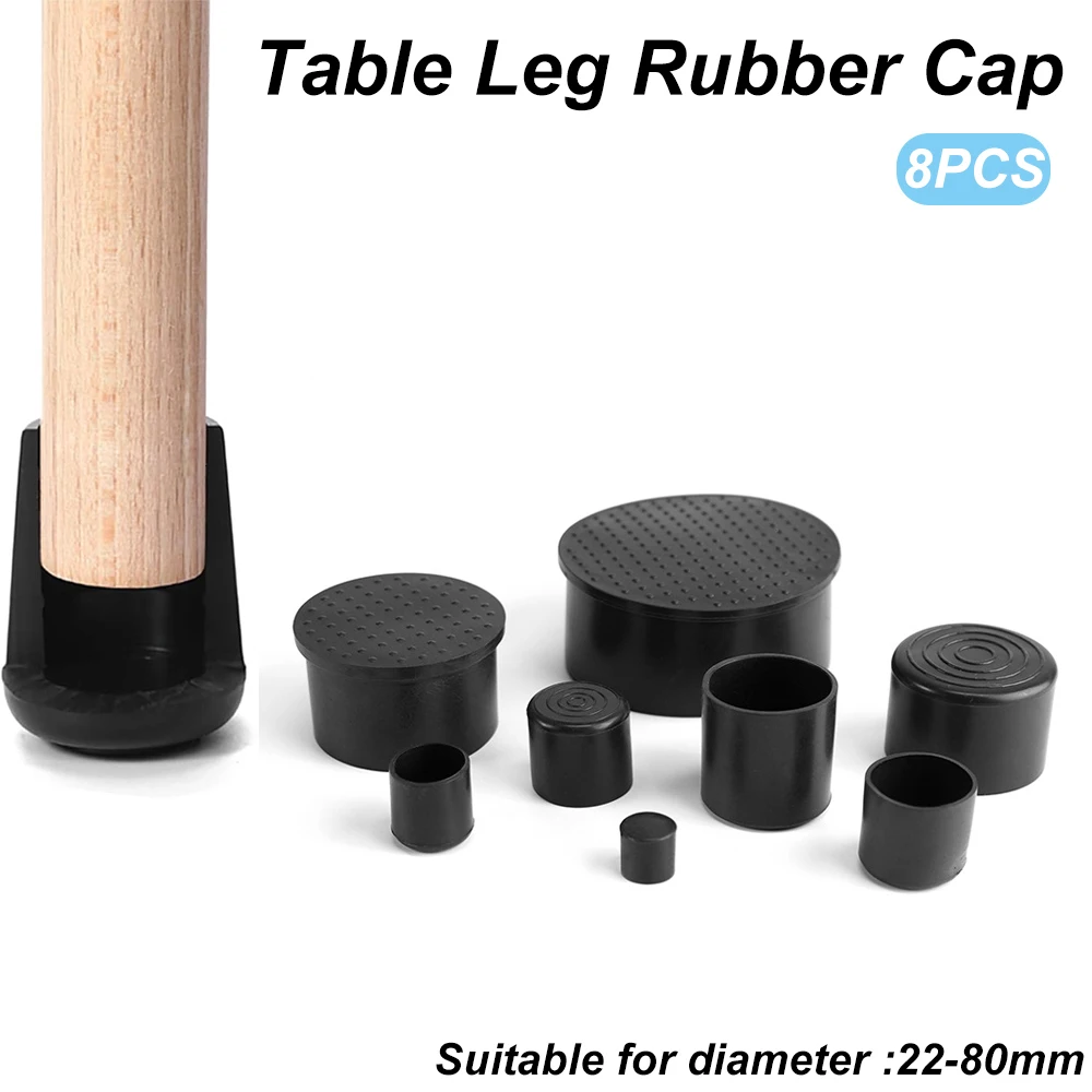 8PCS 22-80mm Round Black PVC Soft Rubber Pipe Sleeve Tube Tip Protectors Furniture Foot Table Chair Leg End Cap Cover