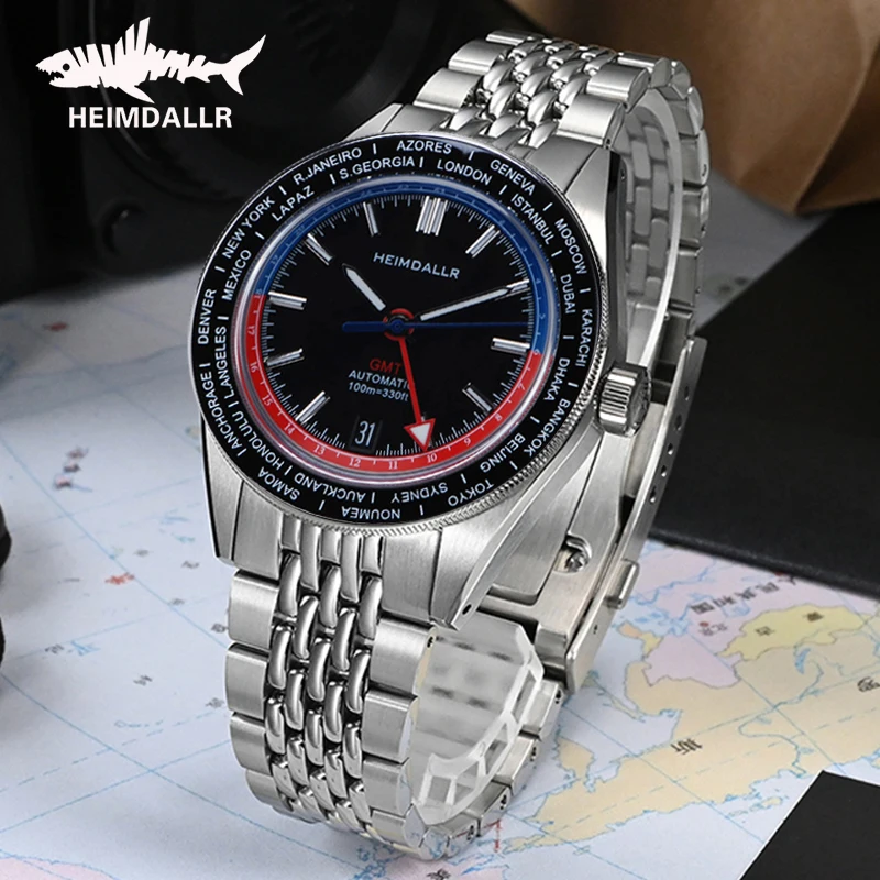 HEIMDALLR GMT Watch Men Stainless 10Bar Dive Sport Watch Sapphire BGW9 Luminous Waterproof Men NH34 Automatic Mechanical Watch