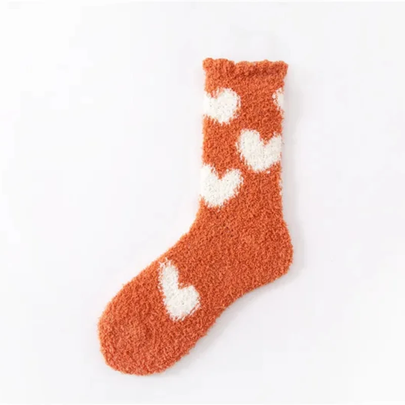 Winter Warm Love Heart Fluffy Coral Fleece Socks for Women Soft Coral Velvet Sock Indoor Casual Slippers Sox Calcetines Mujer