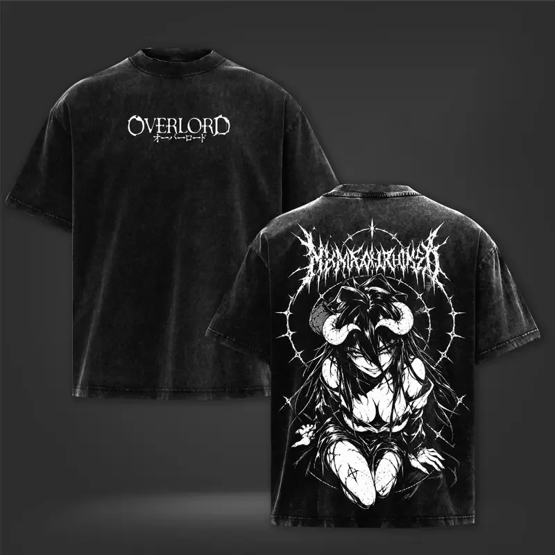 Albedo Printed T-shirt Overlord Anime Clothing Men Women Short Sleeve Cotton Tshirts Vintage Washed Streetwear Oversized T Shirt
