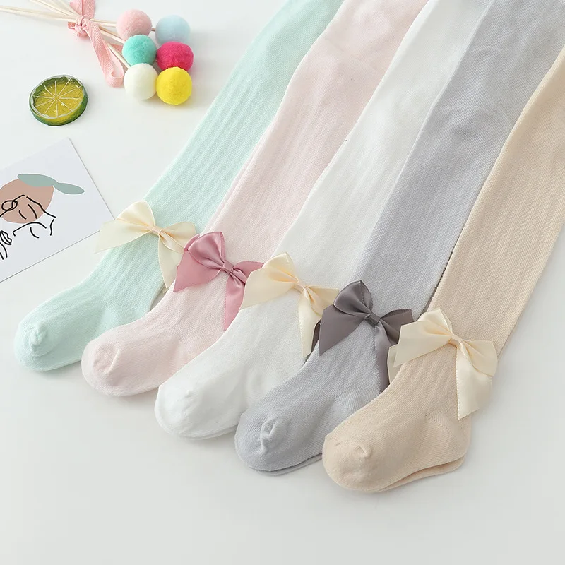 Collants en coton doux avec nœud décoratif pour fille, bas en maille respirante, leggings anti-dérapants princesse pour enfants, nouvelle collection