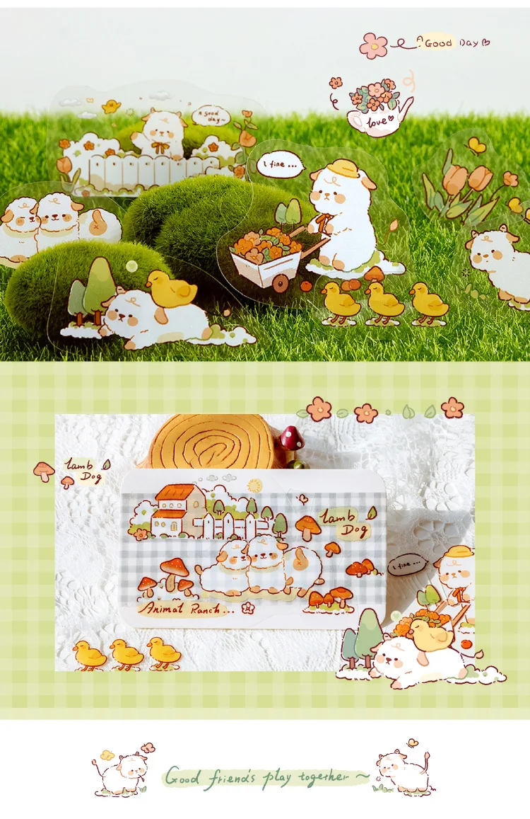 46pcs/pack PET Fleecy Pink Bunny Kitten Puppy Piggy Cute DIY Decorative Materials Kawaii Stationery Stickers Bag
