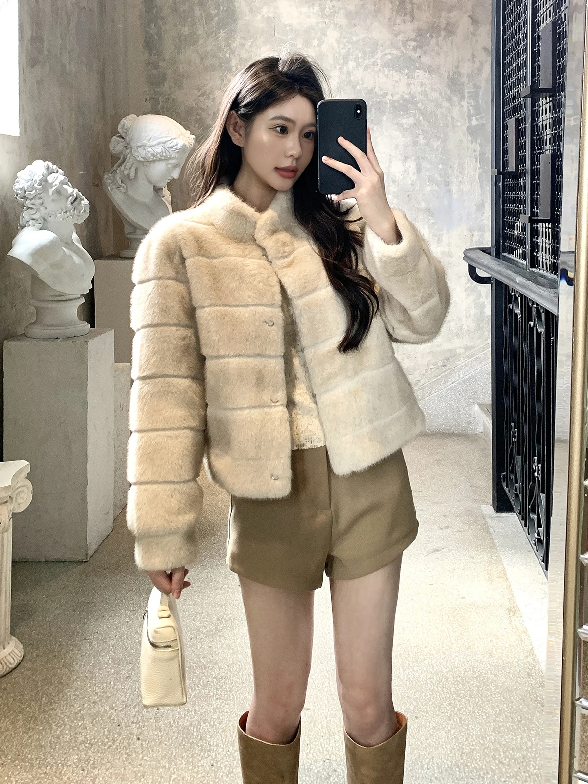 

Женская зимняя мягкая свободная приталенная шуба Withmxboom ey Home Snow Leopard с воротником-стойкой, длинными рукавами, из искусственного меха