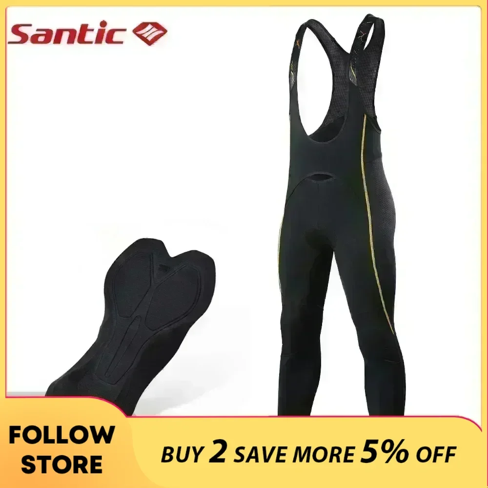 

Santic Cycling Bib Tights Outdoor Winter Padded Biking Sport Leggings Reflective Thermal Fleece MTB Road Riding Bib Trousers