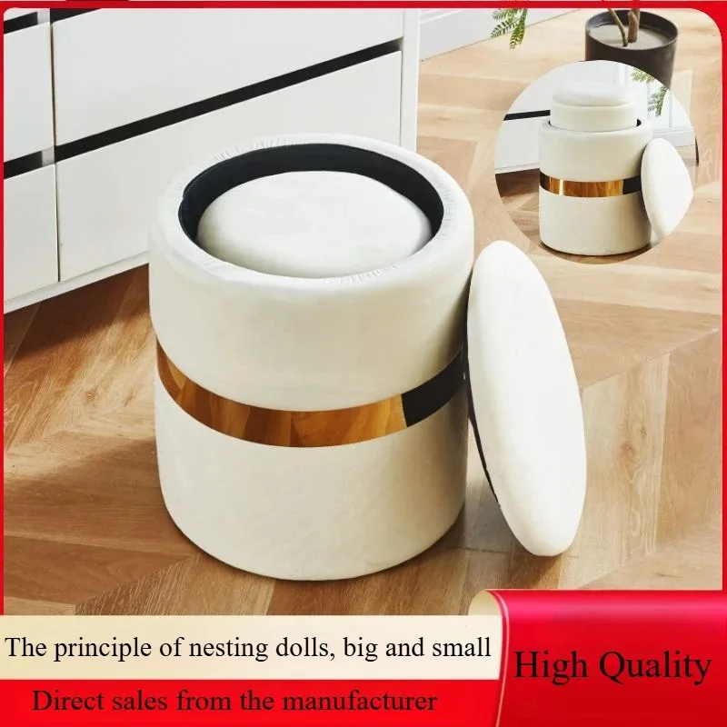 

Storage Stool Household Round Stool Bedroom Living Room Coffee Table Ottomans Simple Shoe Change Ottomans Dresser Makeup Stool