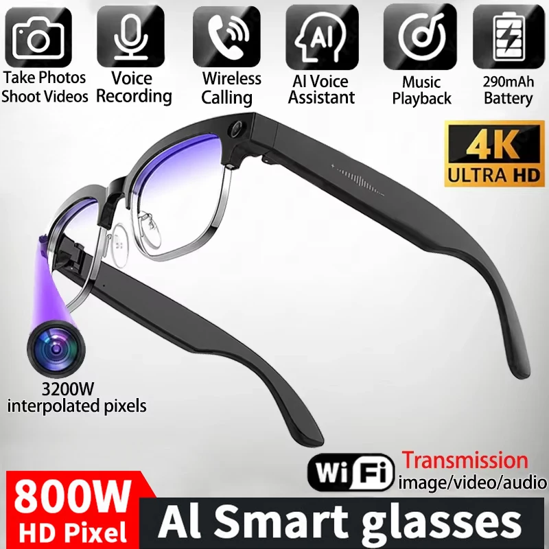 Smart Glasses Lens - 4K Smart AI-Brille mit 8MP-Kamera, Videoaufnahme,