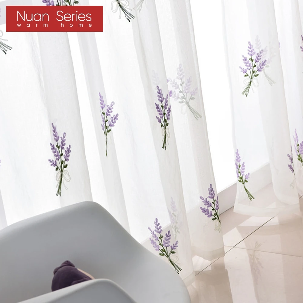 1PC Nuan Series White Embroidered Flower Tulle Sheer Window Transparent Curtain for Living Room Bedroom Decor