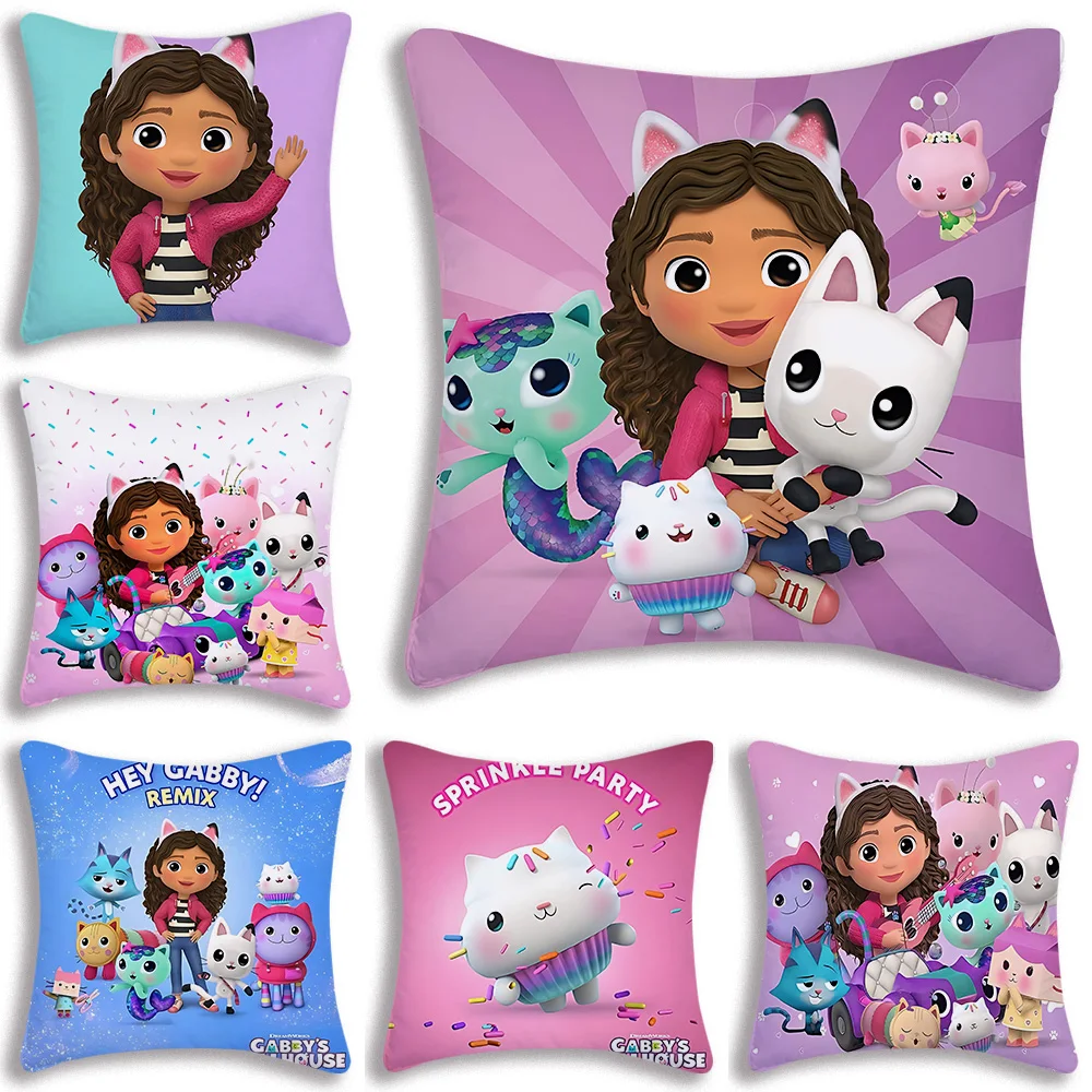 Cartoon Gabbys Kawaii Pillow Covers Cartoon Sofa Decorative Home Double-sided Printing Short Plush Cute Cushion Cover