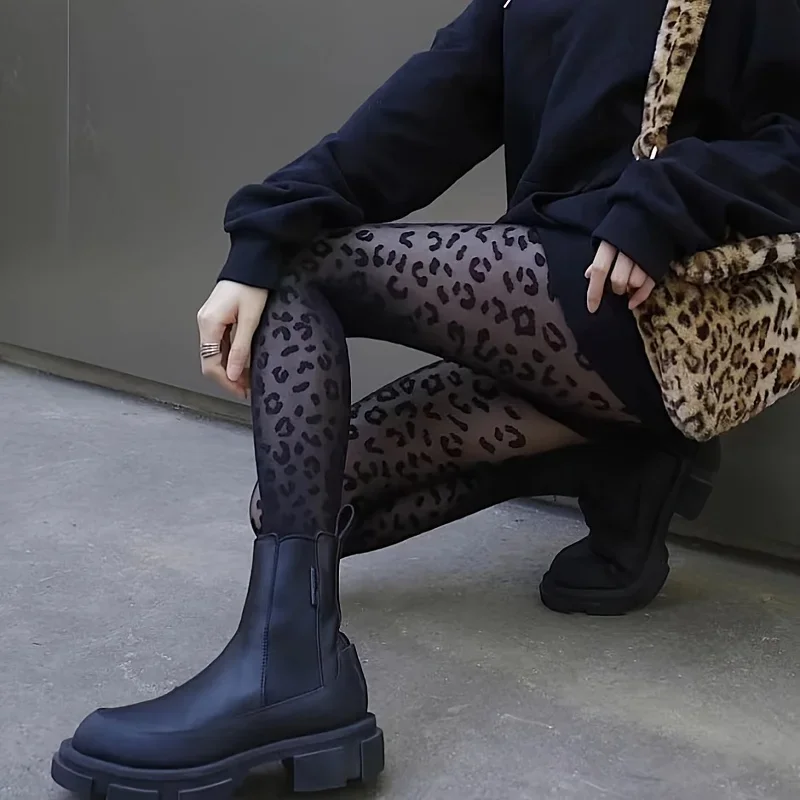 Leopardenmuster Damen Gothic Sexy dünne Strumpfhosen Halbtransparente dehnbare Slim Fit Strumpfhosen mit Füßen Damenstrümpfe & Strumpfwaren