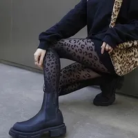 Leopard Pattern Women Gothic Sexy Thin Tights Semi Sheer Stretchy Slim Fit Footed Pantyhose Women's Stockings & Hosiery