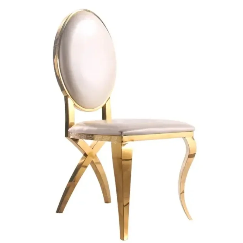 Light luxury stainless steel round back fancy gold Internet celebrity metal dining chair electroplated backrest high-end
