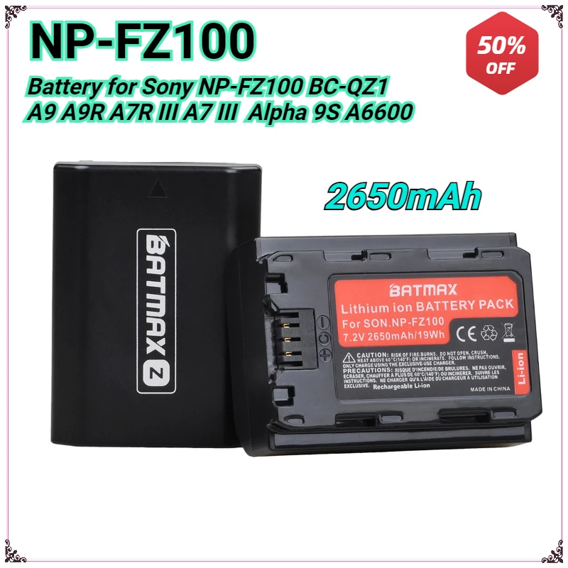 2650mAh NP-FZ100 NPFZ100 NP FZ100 +Charger Battery for Sony NP-FZ100 BC-QZ1 Sony A9 A9R A7R III A7 III  A6600 Digital Battery