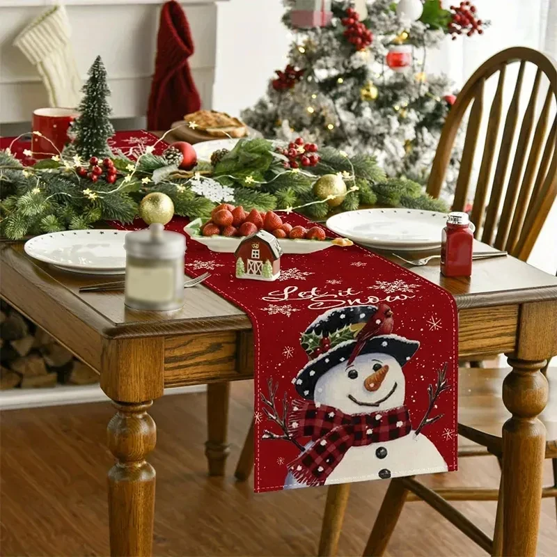 Christmas Table Runner Snowman Xmas Tree Home Dining Table Cover Tablecloth Noel Christmas Decorations