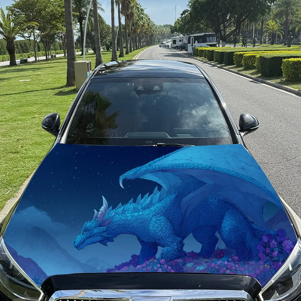

Enchanting Blue Dragon Car Hood Stickers - Self-Adhesive, Waterproof and Durable Vinyl Wrap, Decorate And Protect Your Car - The