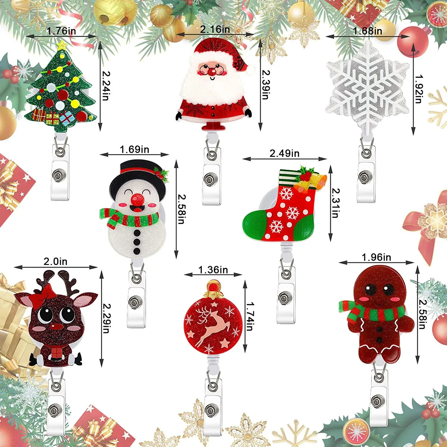 New Arrival 1 Piece Retractable Merry Christmas Nurse Badge Reel Glitter Snowman Tree Elk Snowflake ID Card Holder Keys Lanyard