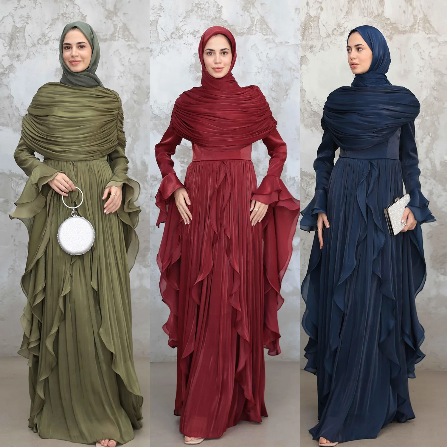 Abaya 2026 New Dubai Elegant Muslim Dress Flowy Maxi Gown with Cape Islamic Clothing for Women Eid Party Wear