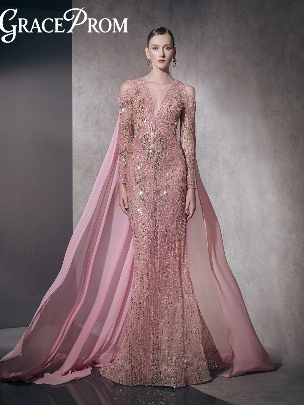 

Роскошное вечернее платье из бисера с накидкой, мечтательное свадебное платье русалки с открытыми плечами, платья для выпускного вечера длиной до пола по индивидуальному заказу