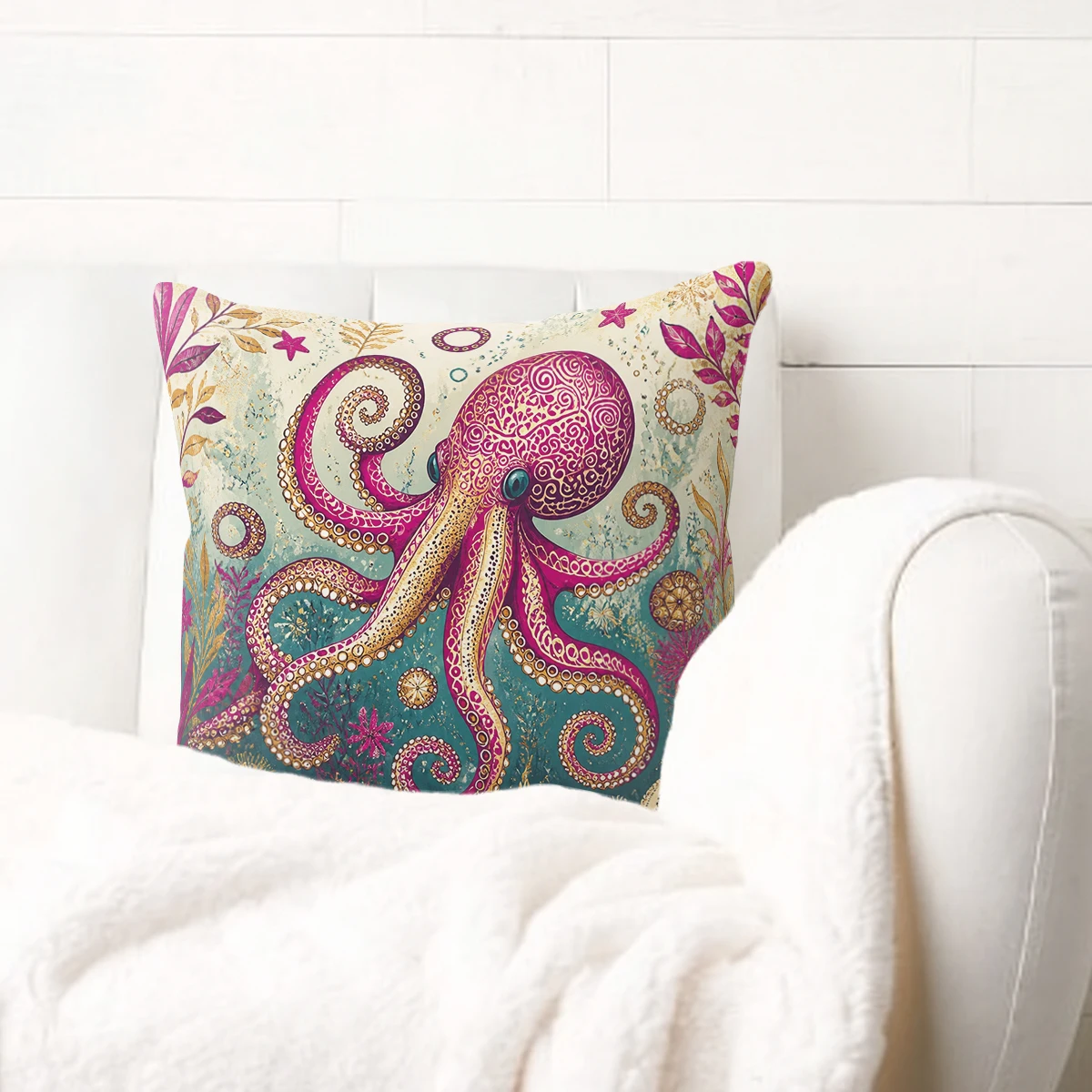 Vintage Crane & Floral Pattern Polyester Pillow Cover - Stylish Decorative Pillow Case for Home Sofa Bedroom, No Insert Included