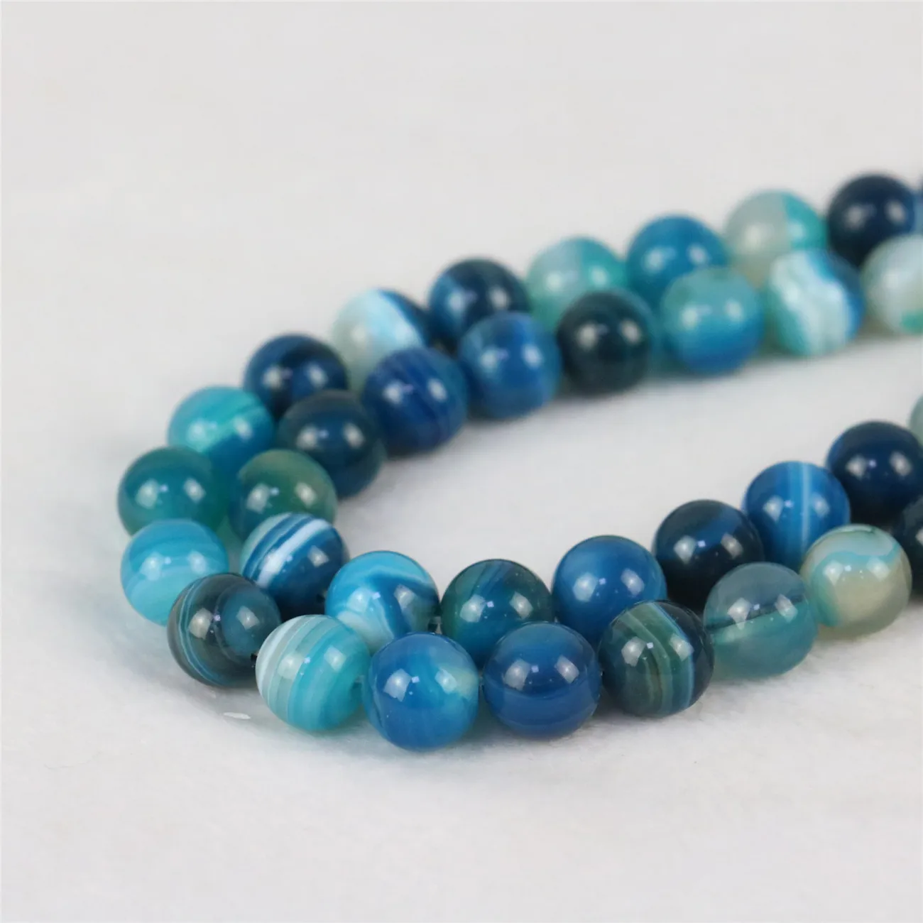 10mm Round Blue Stripe Agates Stone Loose Beads Women Girl Mixcolor Fashion Jewelry Making Design DIY Parts Natural Accessories