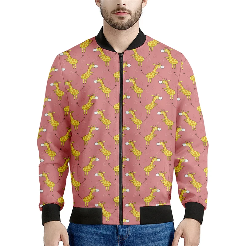 Spring Autumn Mens Bomber Jacket Anime Giraffe 3D All Over Printed Zip Tracksuits Unisex Casual Zipper Jacket Boys Clothing 2024