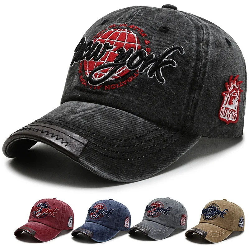 Hat Men's and Women's Spring  Summer Baseball Cap Washed Cloth Old Letter Embroidery Curved Edge Cap Versatile Retro Couple Hat