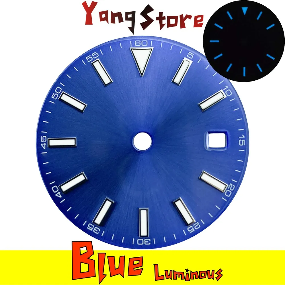 Milgauss style 29mm sterile watch dial 5 minutes with date fits ETA2824 Miyota8215 movement dial blue luminous