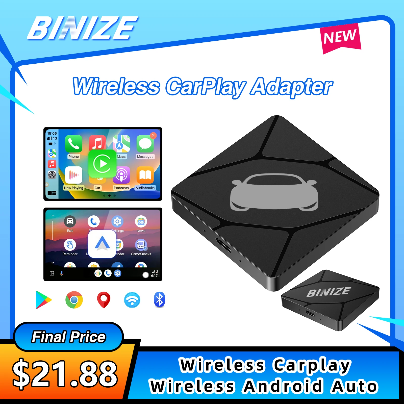 Binize 2-in-1 USB Wireless CarPlay Adapter For Factory Or OEM Cars Support Wired CarPlay ( Wired To Wirless Carplay Adapter)