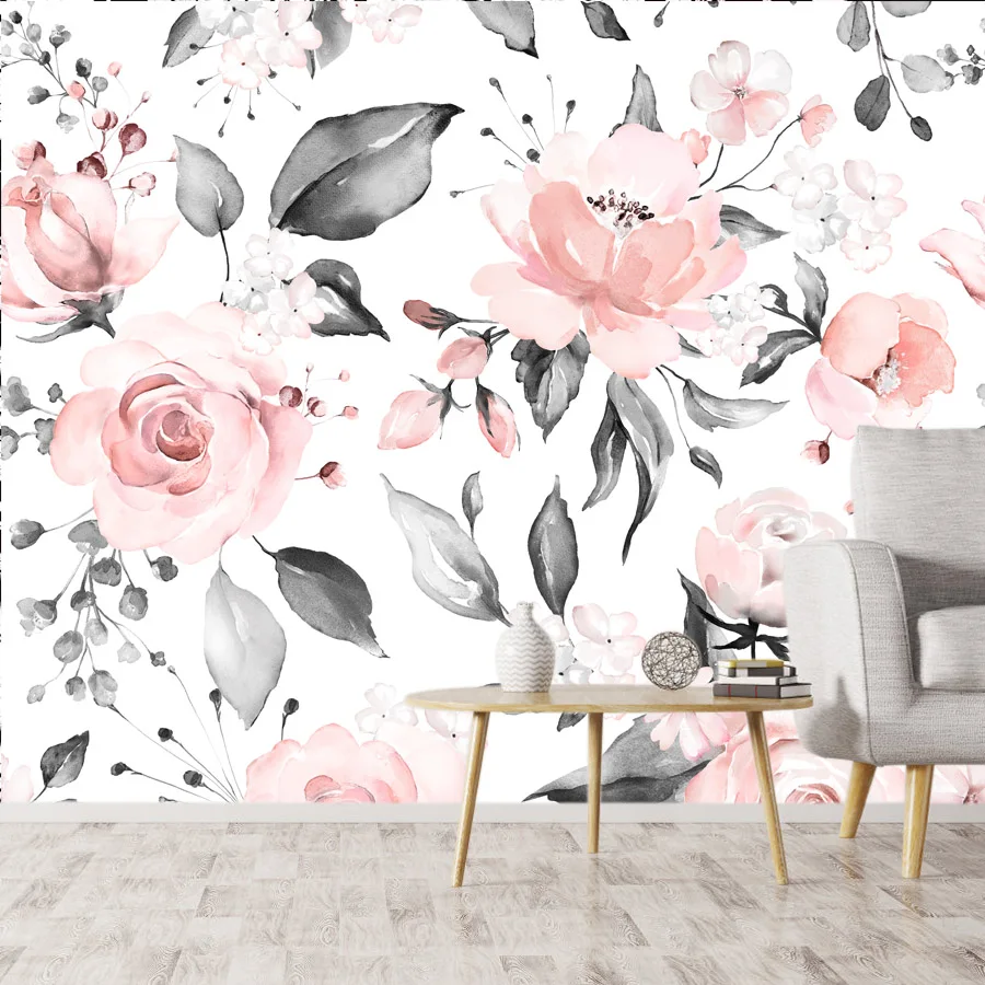 

Vinyl Peel and Stick Optional Photo Wallpapers for Living Room Pink Floral Printing Contact Walls Paper Home Decor Nature Murals