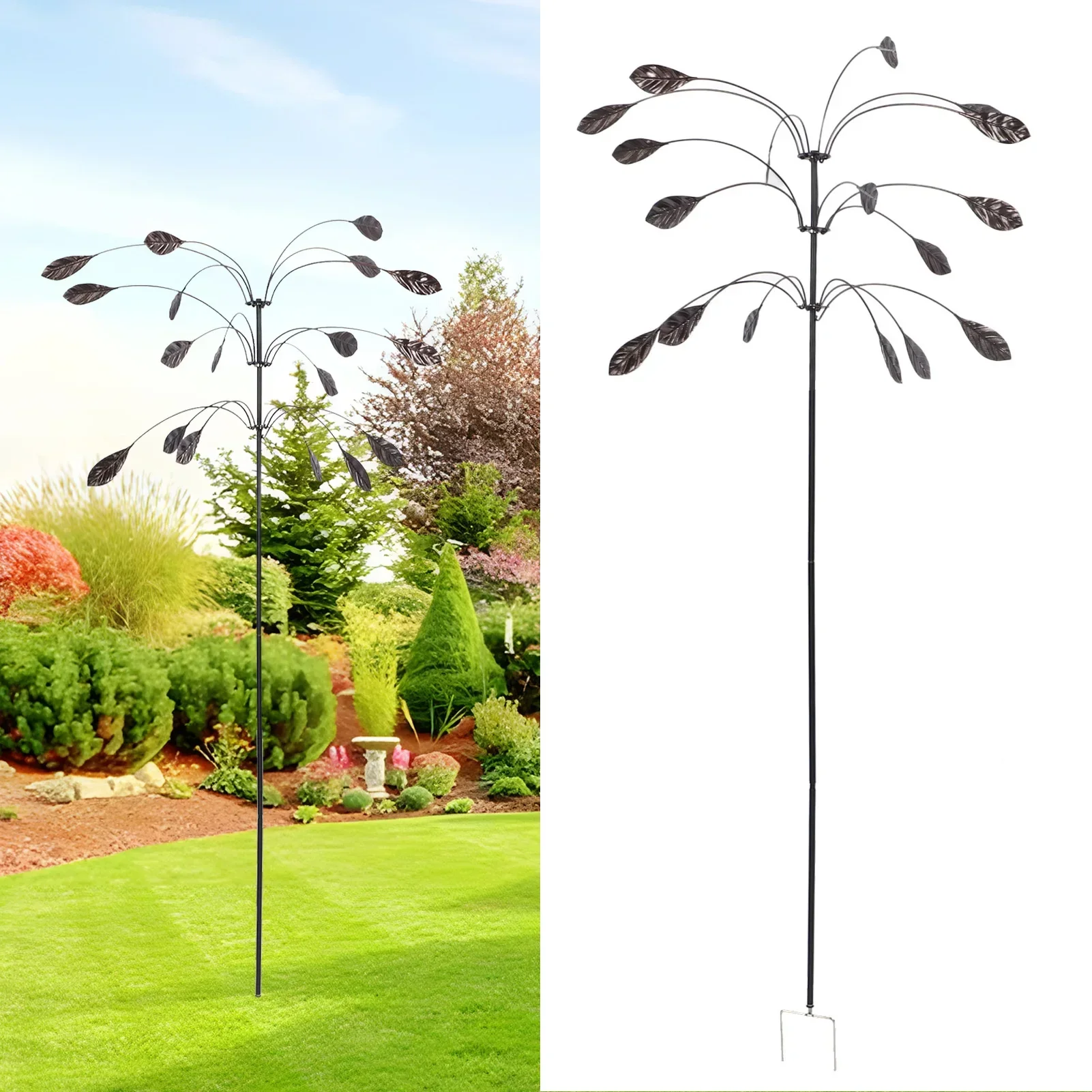 Metal Wind Spinner Wind Sculpture Rustproof Waterproof Heavy Duty Falling Foliage Kinetic Copper Triple Spinner For Outdoor