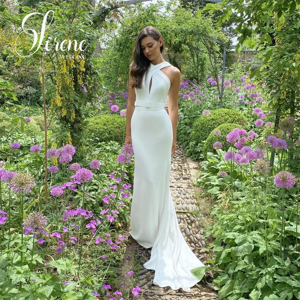 Sirene-Vestido de Noiva Simples Sereia, Alça Cruzada, Mancha Elegante, Sem Mangas, Sem Costas, Vestidos de Noiva, Custom Made, 2024