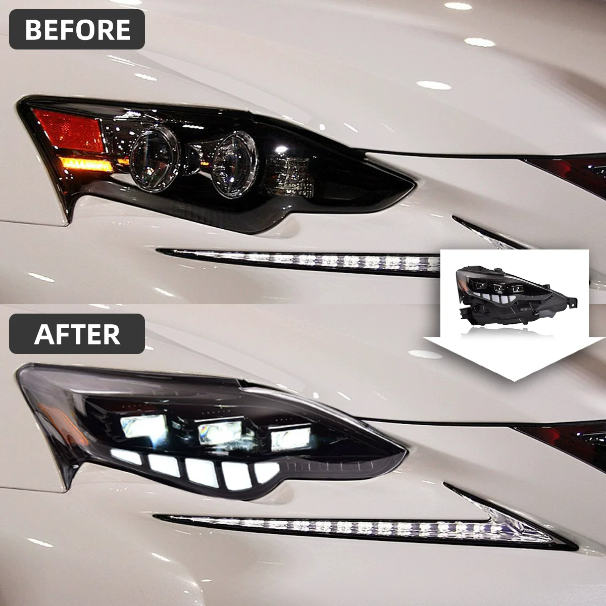 LED Headlight Assembly for Lexus 13-16 modified Front head lamp with Lens DRL Stream Turn Signal low high beam