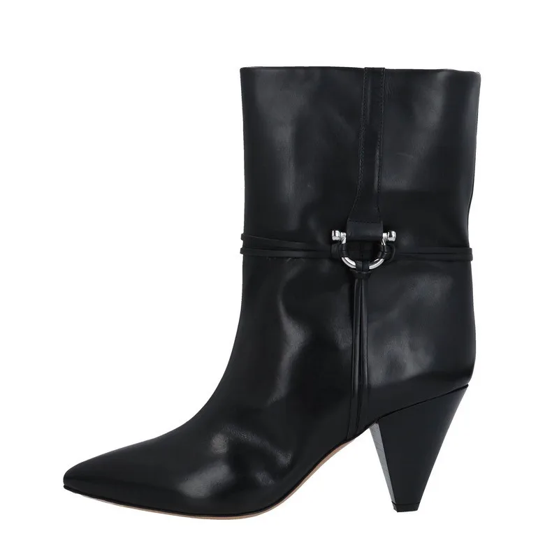 

Autumn Winter Women Ankle Boots Woman's Pointed Toe Tapered Heel Metal Decoration Short Botas Mujer Europe America Casual Shoes