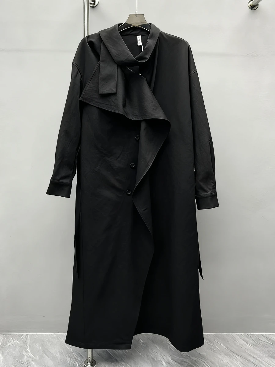GALCAUR Solid Spliced Ruffles Korean Trench Female Lapel Long Sleeve Loose High End Women's Trenchs Autumn Fashion Clothing New