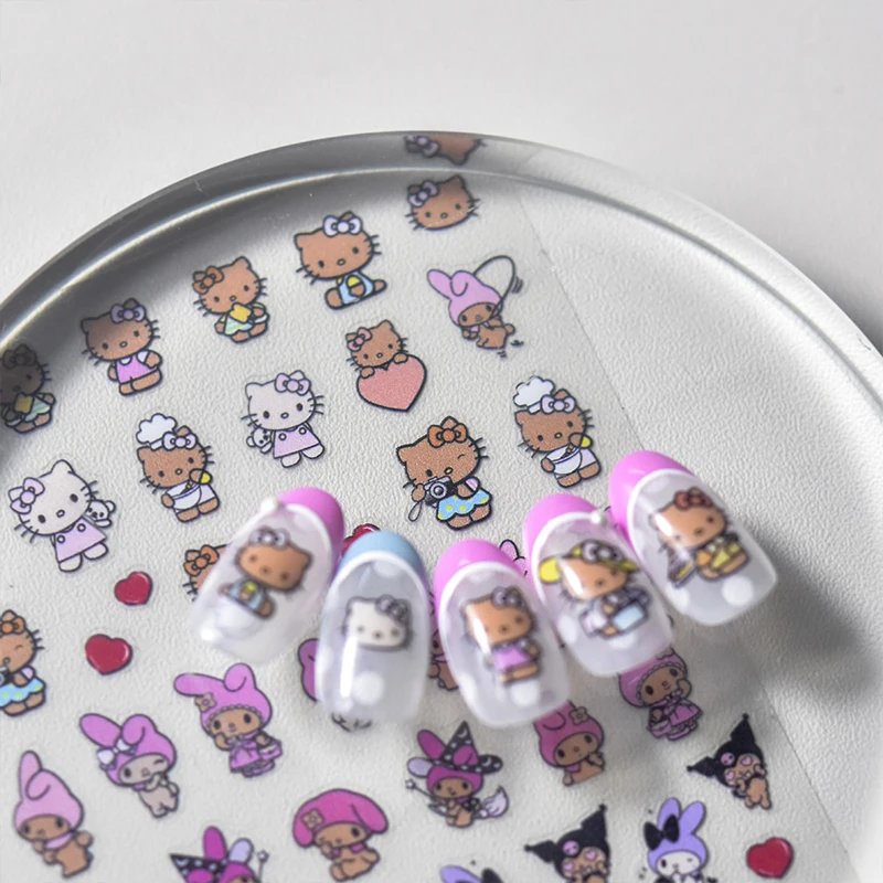 Sanrio Embossed 3D Nail Stickers cute Hello Kitty Hawaiian Style Nail Art Decoration Cartoon Stickers Anime Nail Accessories toy