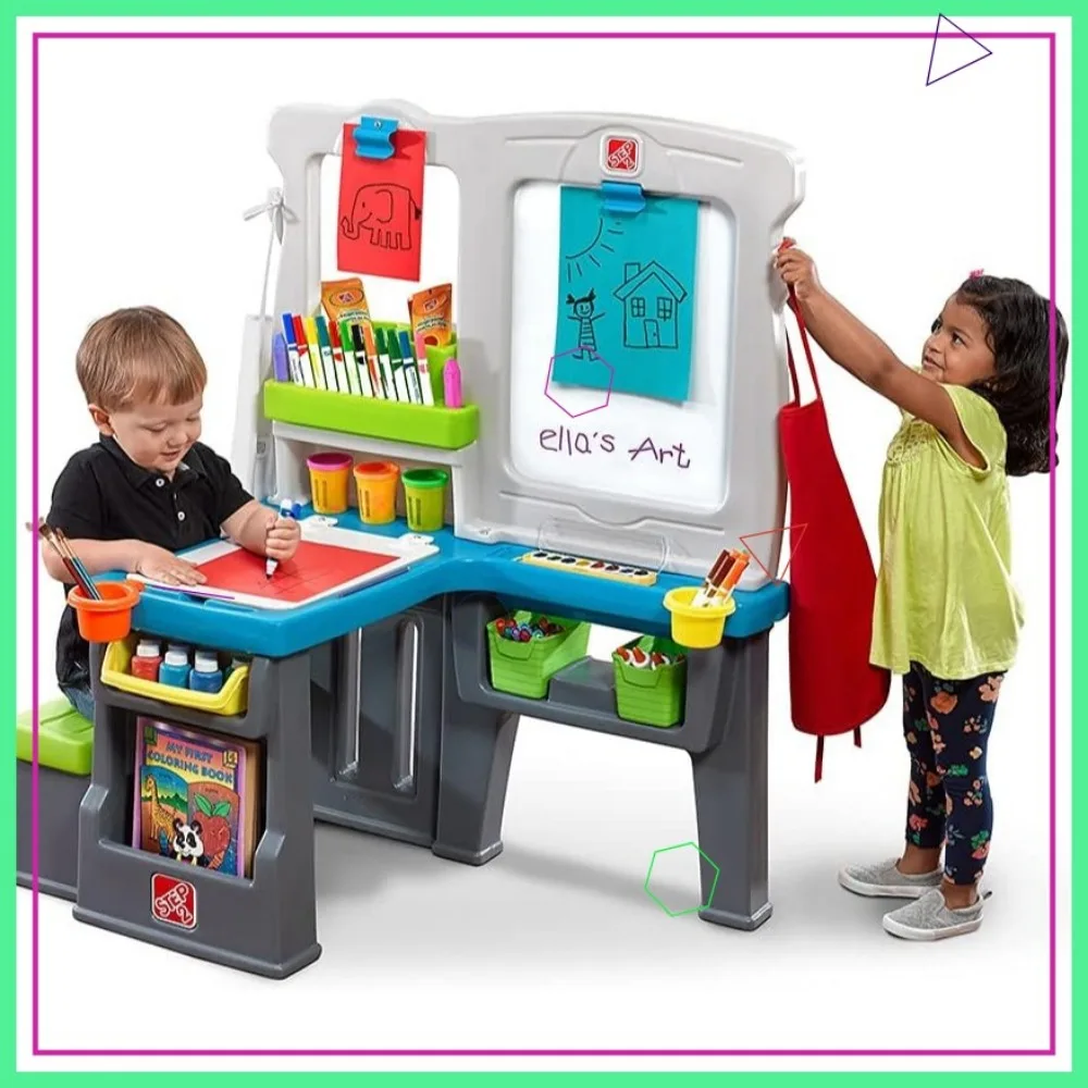 Kids Art Center Activity Table with Bench, Magnetic Dry-Erase & Chalk Board, Durable Plastic for Toddlers 3+ Years