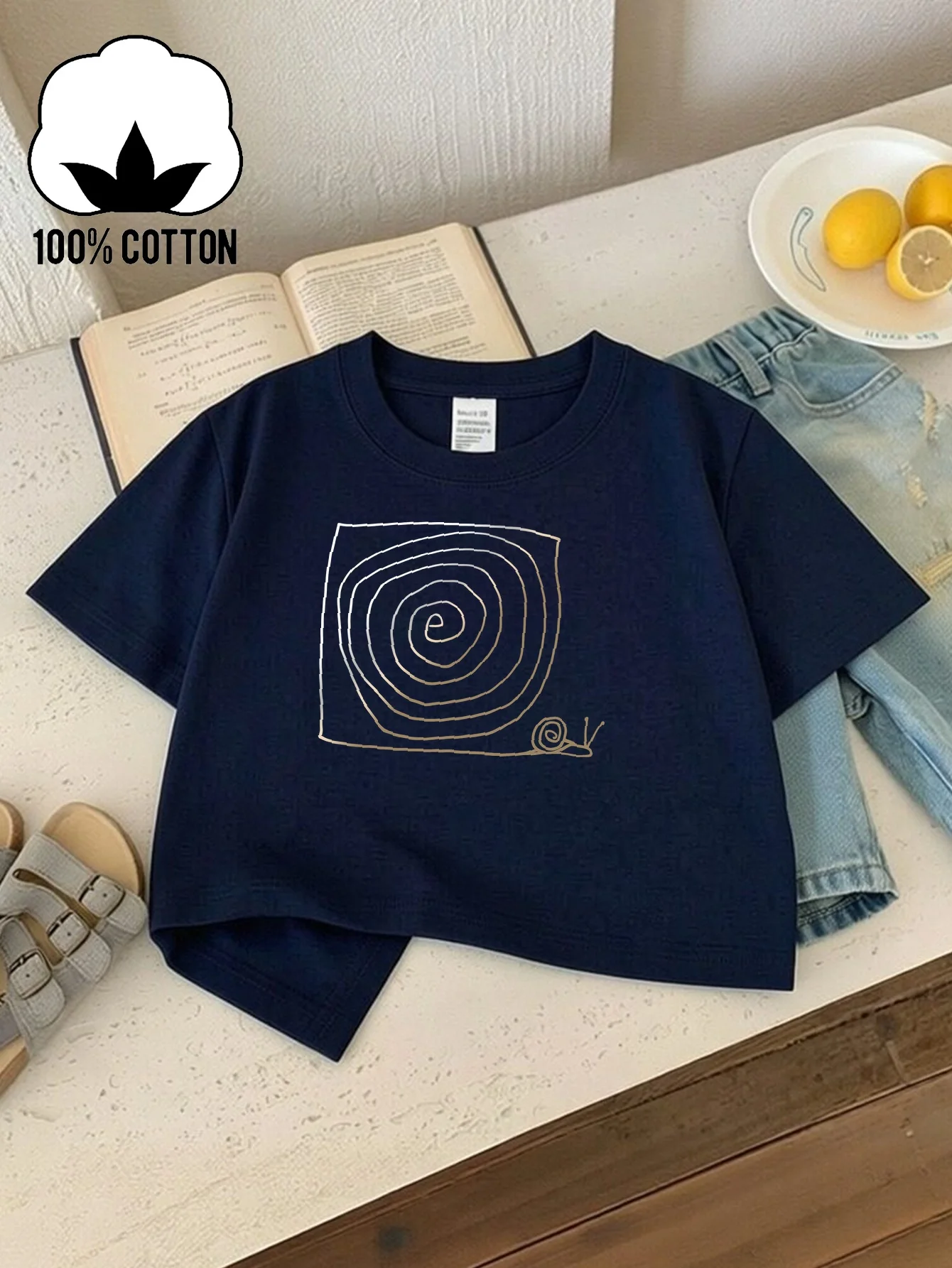 Spiral Pattern Pink Background Snail Machine Washable Indoor and Outdoor Short Sleeved  Comfortable Parent-child Printed Top