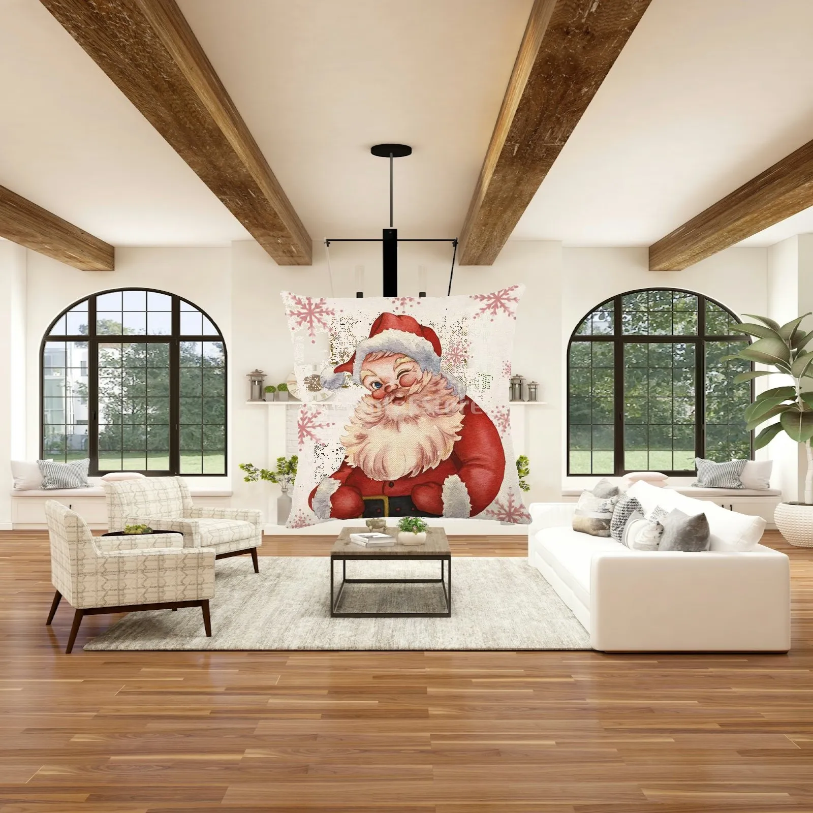 

Christmas Decorative Throw Pillow Covers Linen Fabric Printed Santa Pattern Square Cushion Case for Bedroom Sofa Holiday