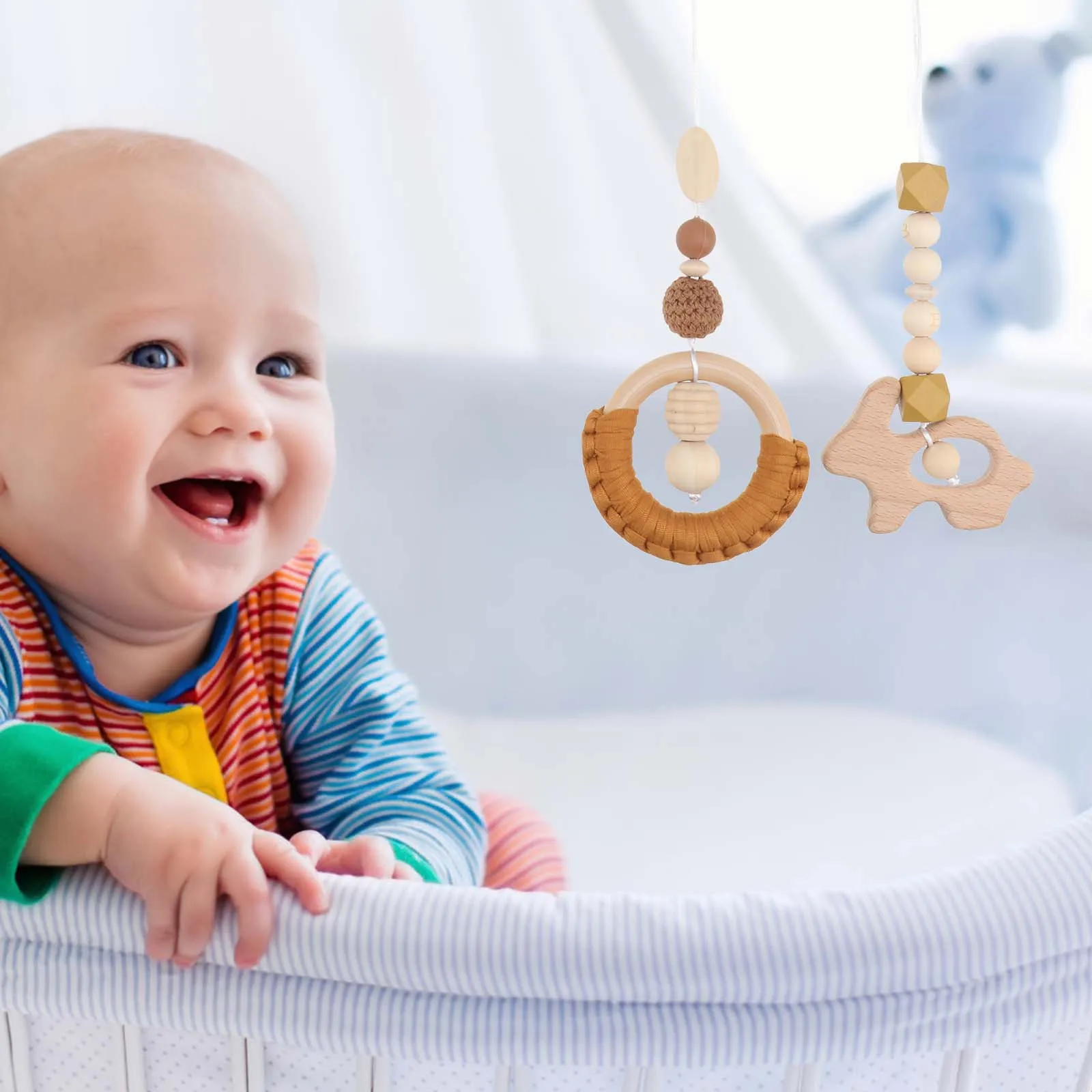 4Pcs Wood Ring Teether Creative Baby Teeth Grinding Tool -Soothing Teether Home Decor DIY Decoration