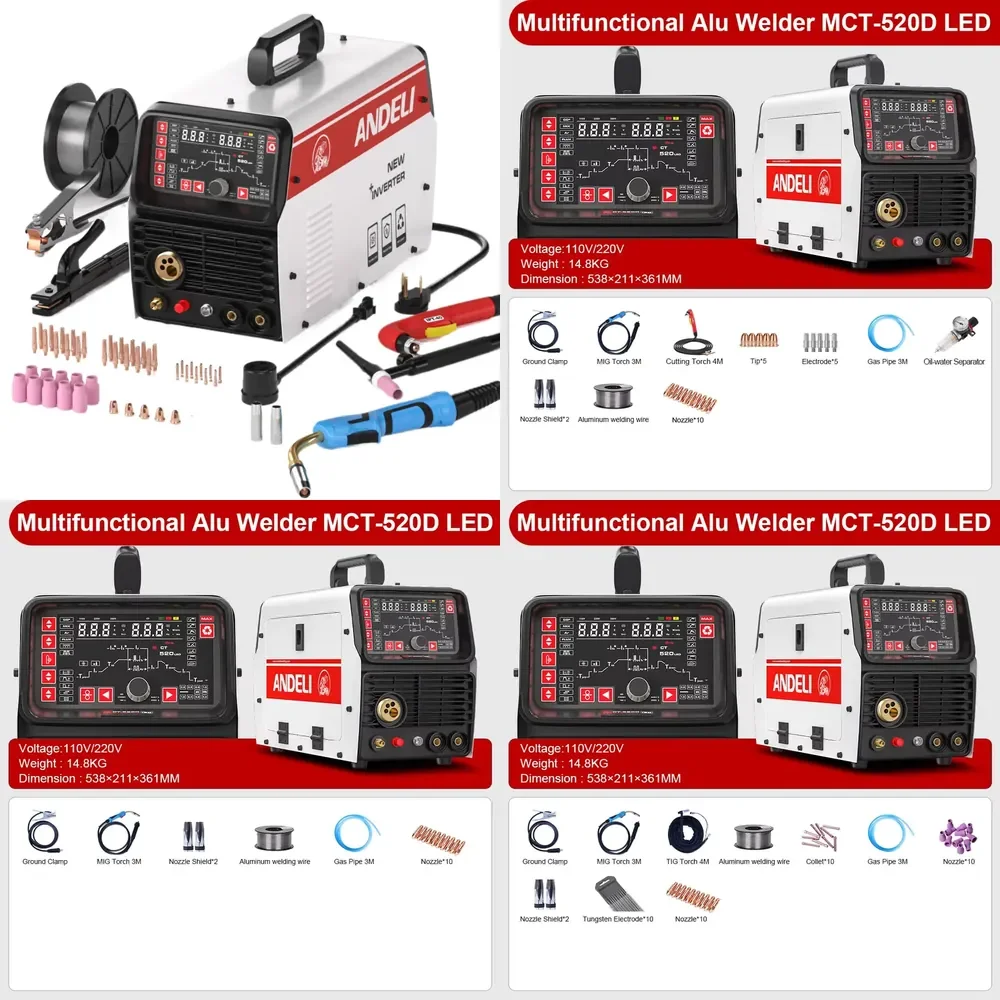 【2026 Hot Selling】 ANDELI 110V 220V LED MCT-520LED 5 in 1 Multi-Function Aluminum Welding Machine