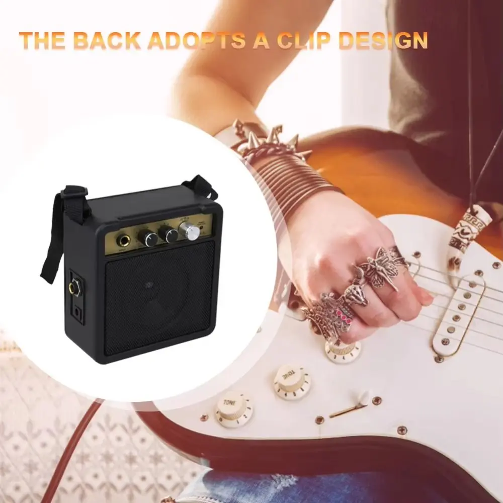 

5W Guitar Amp Speaker Low-power Consumption with Back Clip Acoustic Guitar Amplifier Adjustable volume Electric Bass Speaker