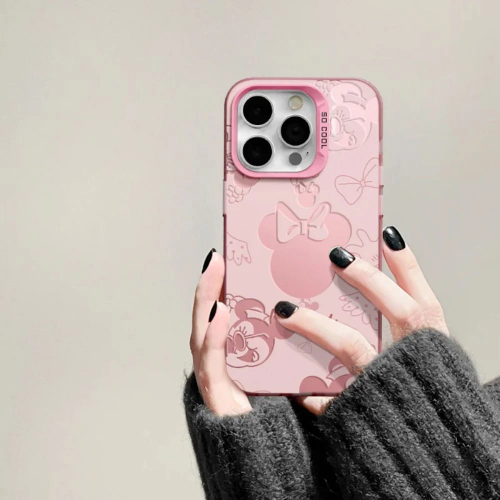 Mickey Minnie Couple Phone Case for Oppo A94 A78 A74 A58 A57 A38 A17 Reno 10 8 7 6 T Z Pro Plus 4G 5G Matte Silver Hard Cover image 3
