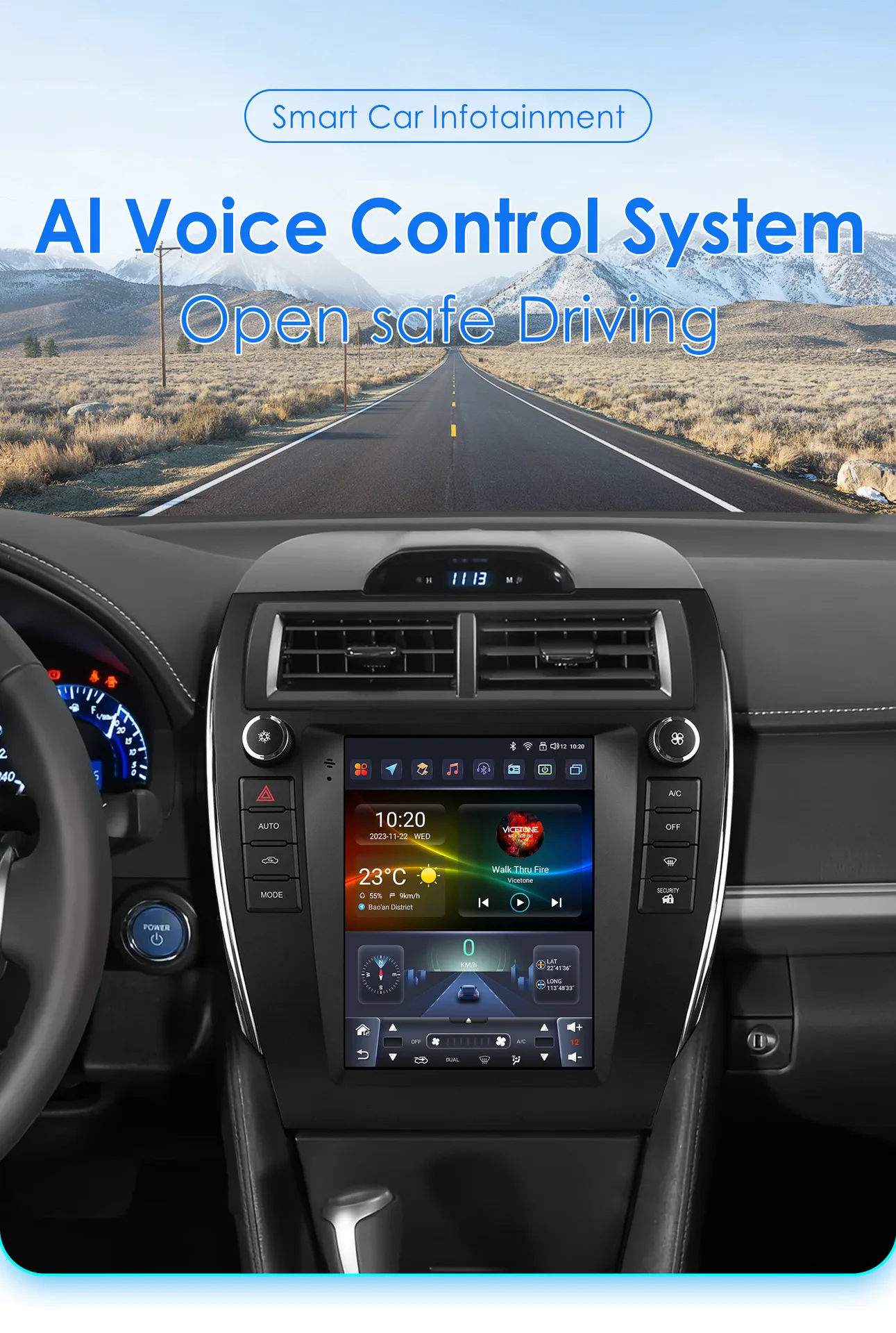 CARUPEZ 9.7inch IPS Android Car Stereo Navigation Head Unit Backup Camera for Camry 2012-2014 8Cores Vertical Tesla Style