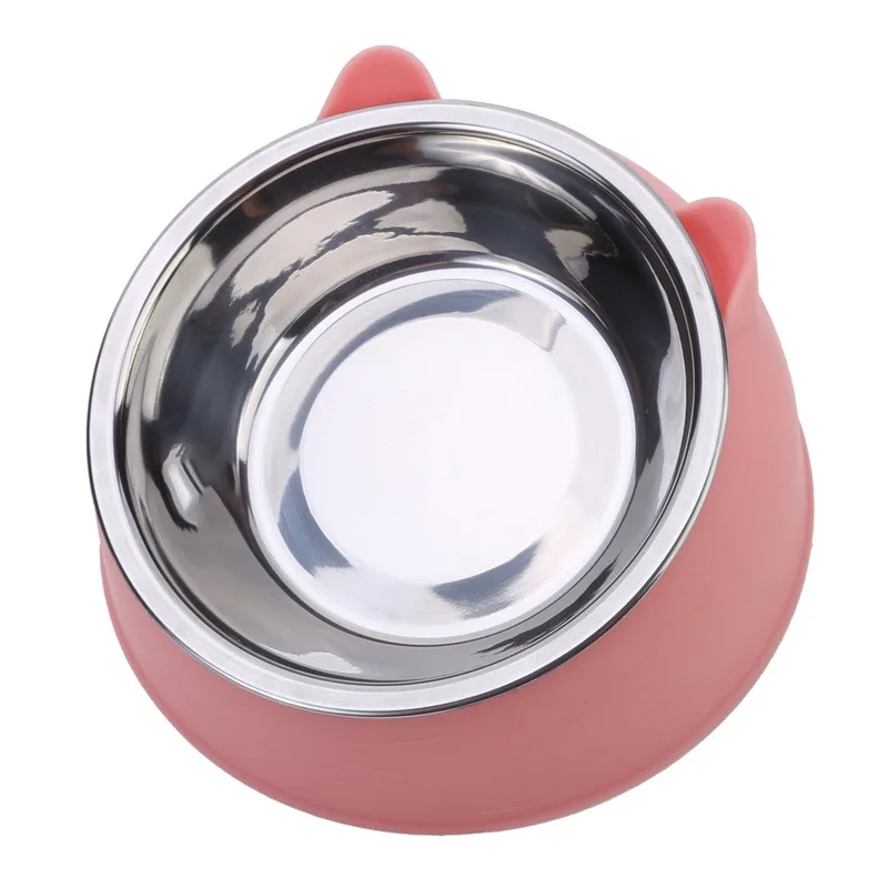 Cute Cat Dog Bowl Protect The Cervical Spine Oblique Mouth Pet Stainless Steel Fall-resistant Food Bowl Pet Supplies