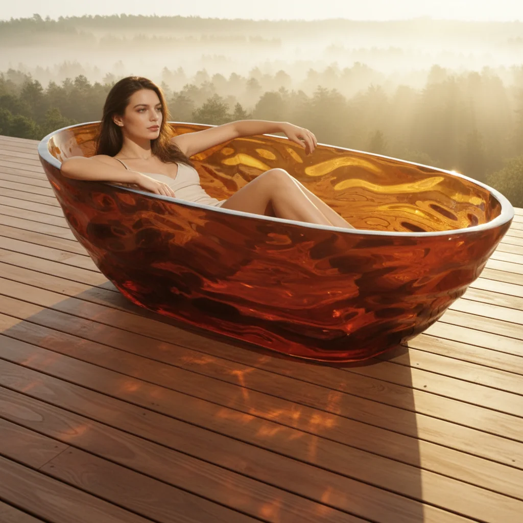 &c Modern Soaker Hot Tub Adult Free Standing clear Bathtub Composite Resin Transparent Resin Bathtu Freestanding Bathtub