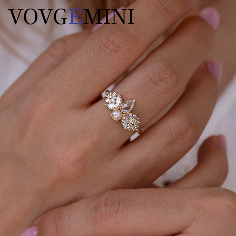 

VOVGEMINI Moissanite Engagement Rings Jewelry Women Total 1ct Pear Rose Cut 3.5mm Fresh Water Pearl Accessories For Women