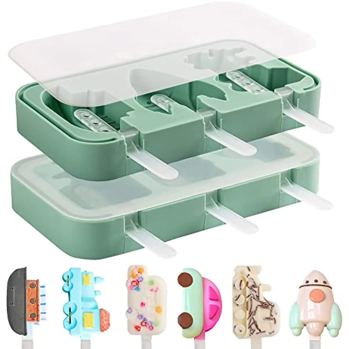 

Silicone Ice Cream Mold Popsicle Mold Cute Cartoon Animal Ice Pop Mold with Lids and Sticks Reusable DIY Making Summer Favorites