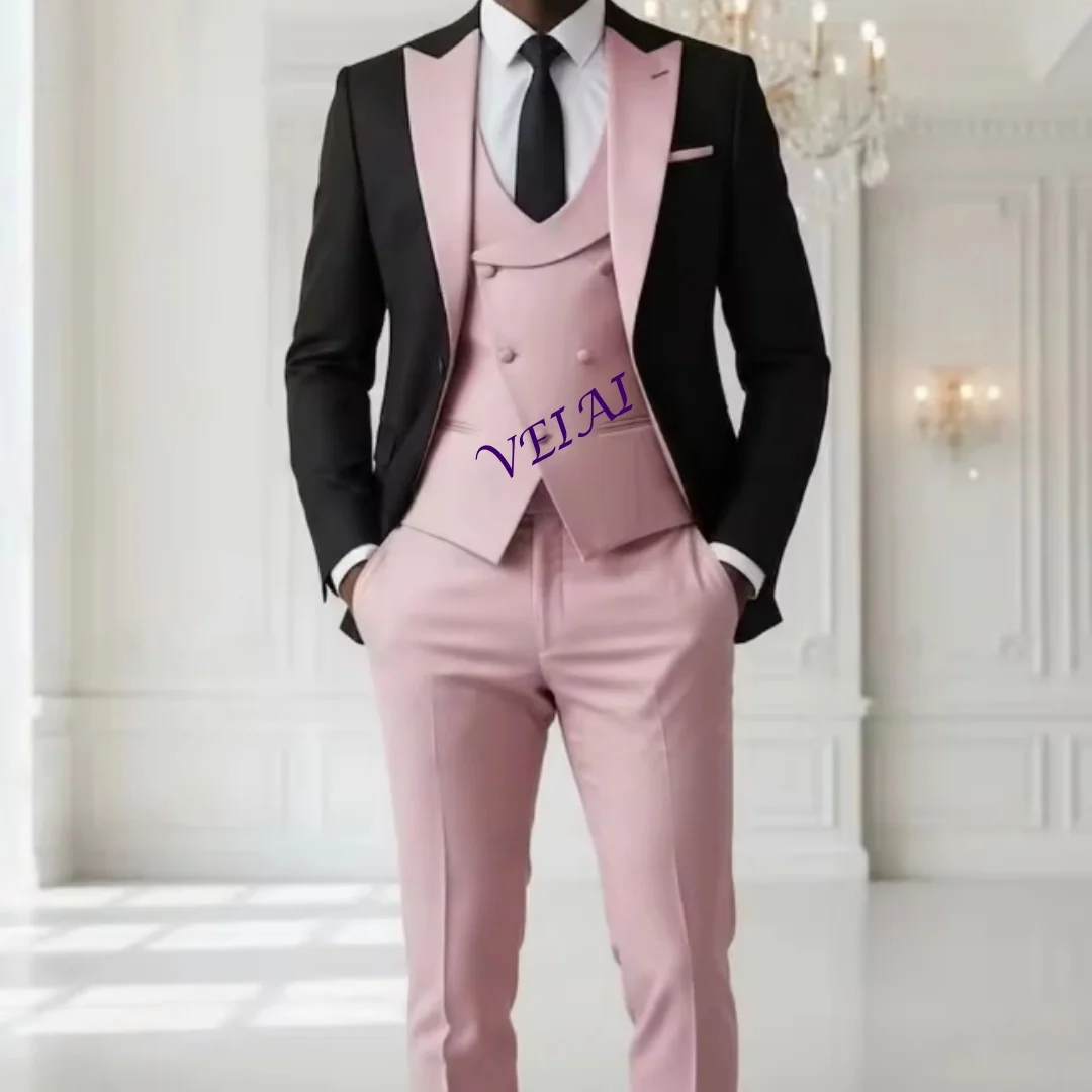 

CustomizedMint Green And Coral Red Formal Men Suit Groom Groomsman Wedding Party Prom Business Male Tuxedos 3 Piece Set Blazer V