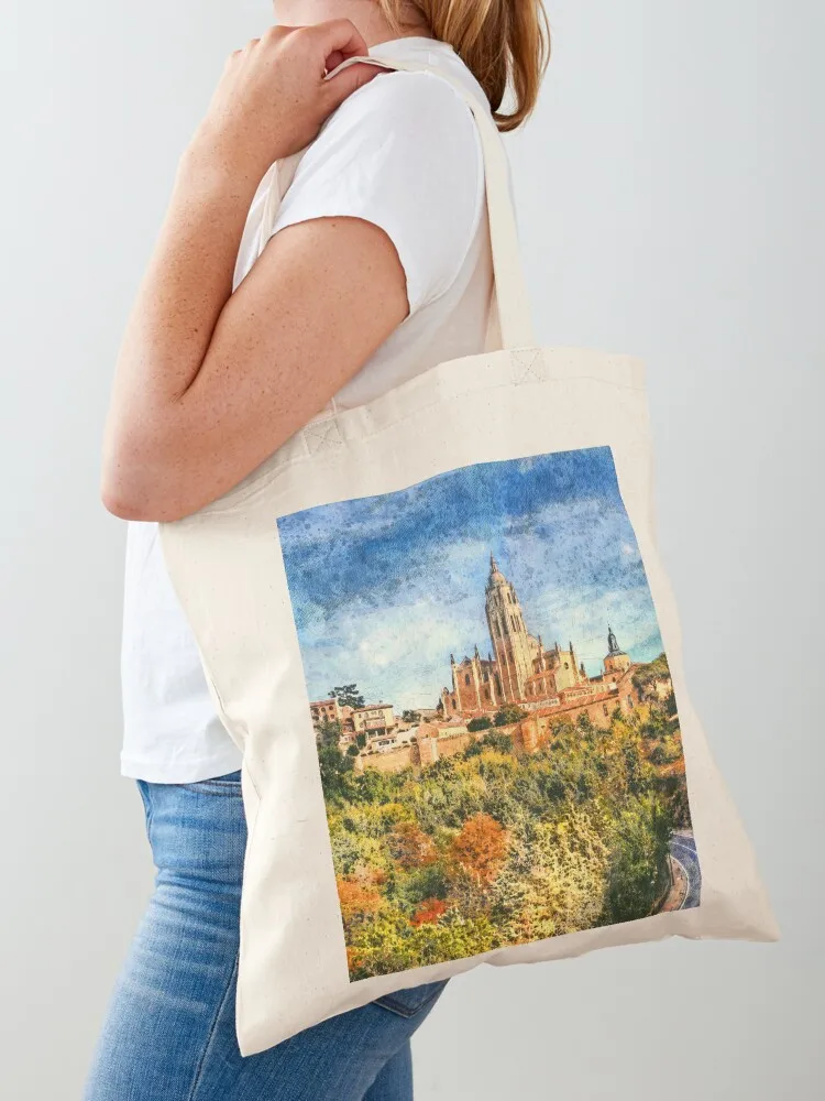 

Segovia, Spain. View over the town with its cathedral and medieval walls. Tote Bag shopping cart bags Canvas cute pouch bag