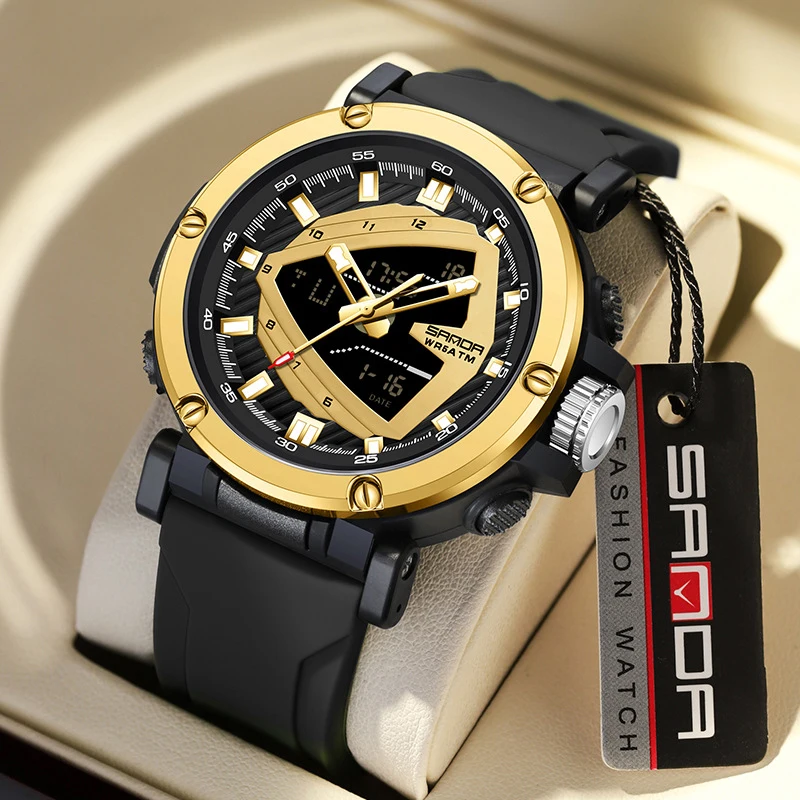 ساعة UTHAI-Men كوارتز بشاشة مزدوجة مقاومة للماء ، ساعة يد رياضية ، طالب إلكتروني ، ساعة منبه ، موضة عصرية ، ذكر