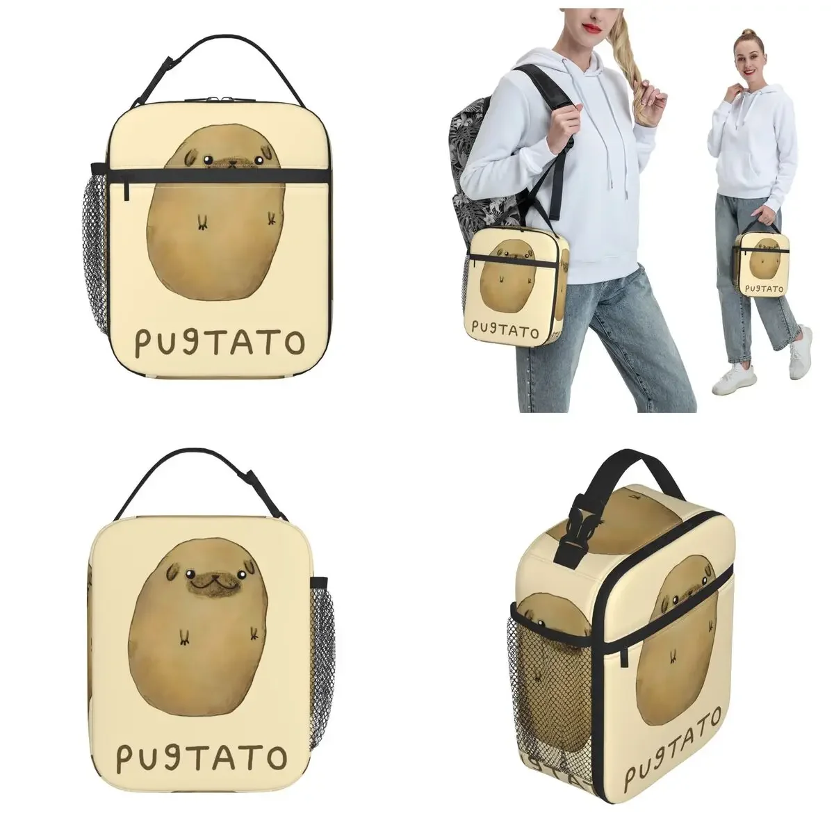 Cute Potato Pug Thermal Insulated Lunch Bags Kawaii Pet Dog Puppy Pugs Portable Food Container Bags Cooler Thermal Food Box